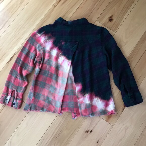 Upcycled Bleached Flannel Shirt, Juniors Medium: Cropped Style Distressed Top - Picture 5 of 9